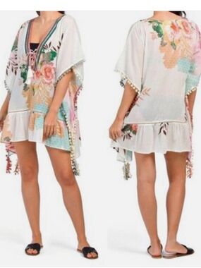 Z&L Made with Love Boho Floral Pom-Pom Mini Dress. Size M